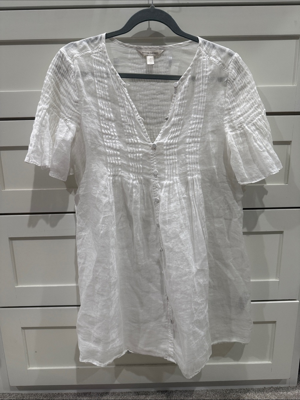 Banana Republic White Linen Pintuck Button-Front Dress